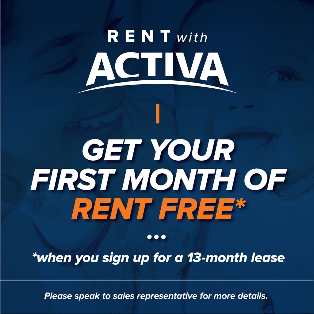 An advertisement for a rent-to-own program offering a free first month on a 13-month lease.