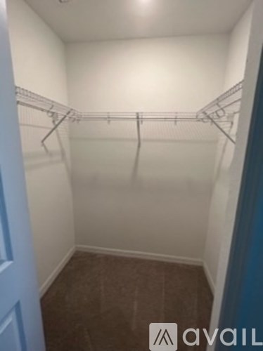 A small, empty closet with a carpeted floor and a white wall.