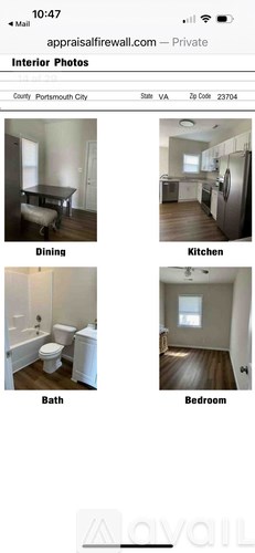 A series of interior photos show a dining area, kitchen, bathroom, and bedroom.