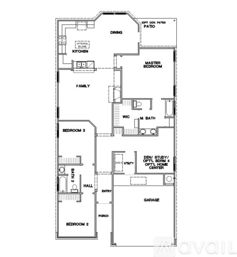 A floor plan of a house with a garage and a master bedroom.