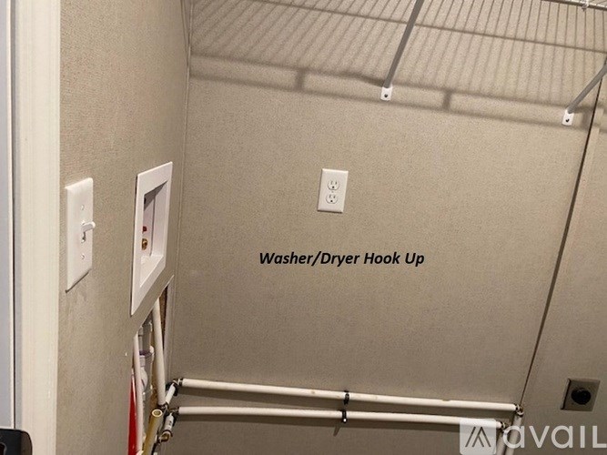 A wall with a washer and dryer hook up.