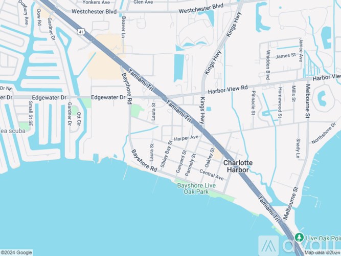A map of Charlotte Harbor with various streets and locations labeled.