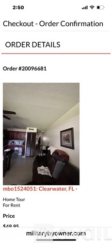 A phone screen displays a home tour for rent in Clearwater, FL.