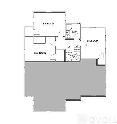 A floor plan of an apartment with four bedrooms and a bathroom.