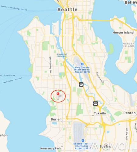 A map of Seattle with a red circle around a specific location.