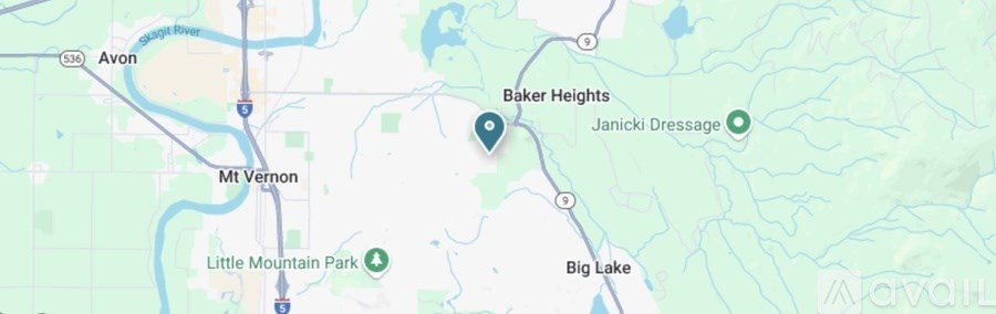 A map shows the locations of Baker Heights, Janicki Dressage, Mt Vernon, Avon, and Little Mountain Park.