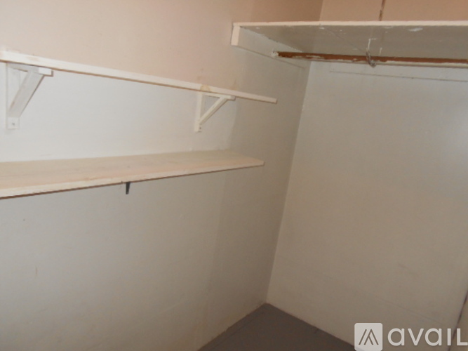 Empty white shelves in a room.