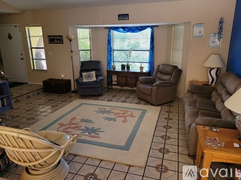 A living room with a rug and a sofa.