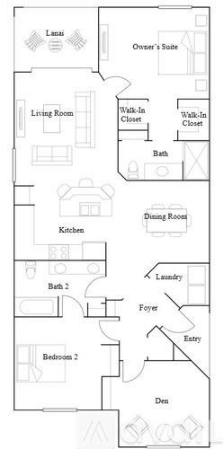 A floor plan of a house with labeled rooms such as Living Room, Kitchen, Bath, and Bedroom.