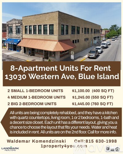 An apartment complex for rent is being advertised.