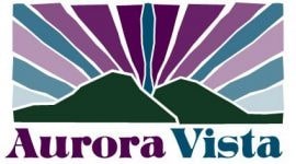 The image is a logo for Aurora Vista.