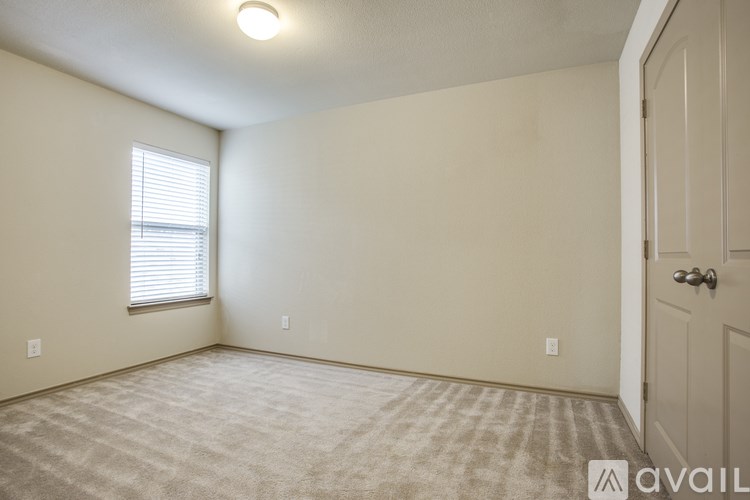 A room with a door, window, and carpet.