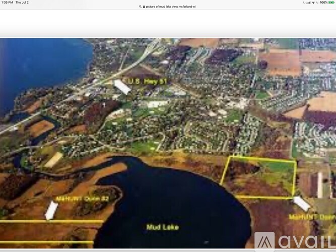 A satellite image shows a large body of water labeled as "Mud Lake" with surrounding land and a yellow box highlighting a specific area.