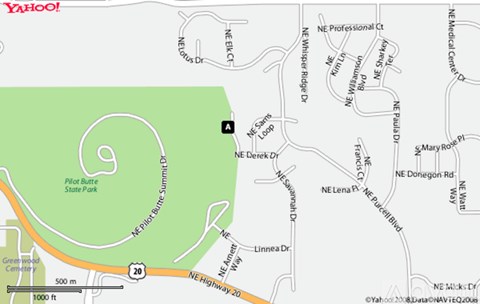 A map with a green area and a black square labeled A.