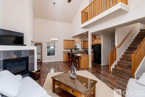 A living room with a fireplace and a television.