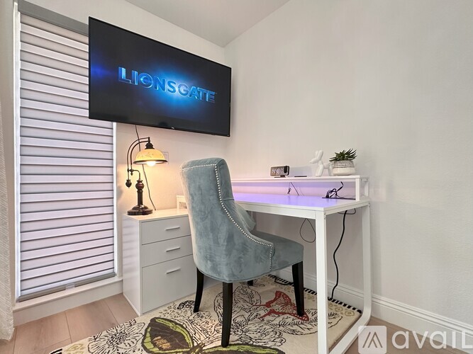 A room with a Lionsgate logo on the television.