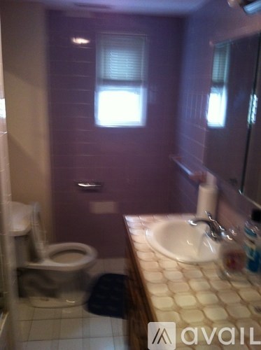 A bathroom with a toilet, sink, and mirror.