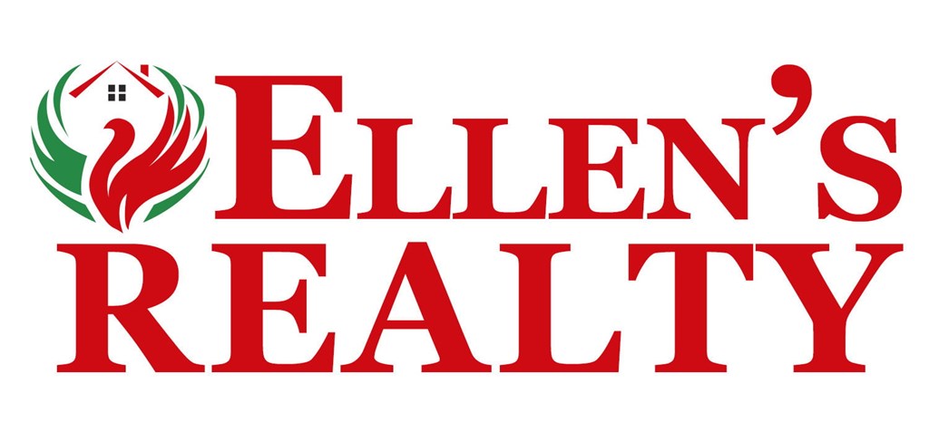 A logo for Ellen's Realty featuring a house and flame design.
