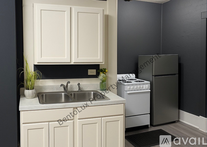 A kitchen with a stove and a sink.
