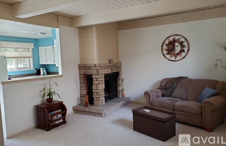 A living room with a fireplace and a couch.