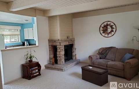 A living room with a fireplace and a couch.