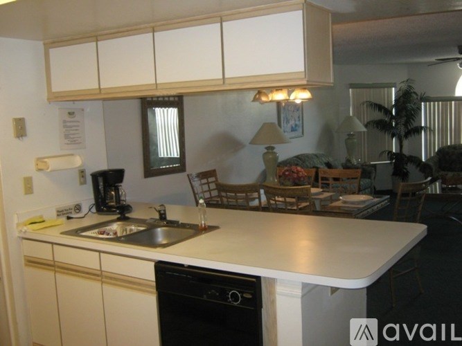 A kitchen with a white countertop and a black dishwasher.