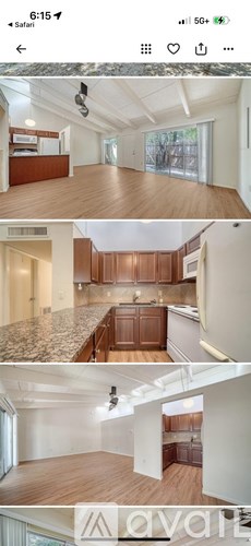 A series of images showcasing a modern kitchen and living room.
