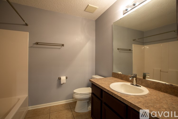 A bathroom with a toilet, sink, and mirror.