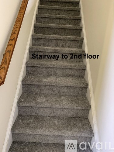 A stairway with a text label "Stairway to 2nd floor" on it.