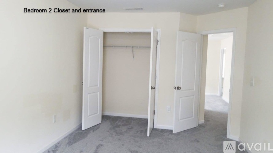 A white door is open to a closet in a room.