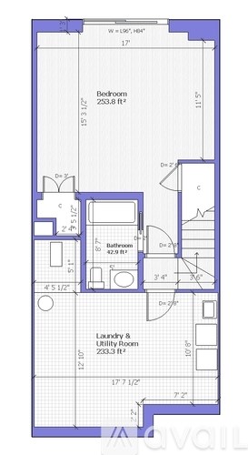 A floor plan of a room with a bedroom, laundry and utility room.
