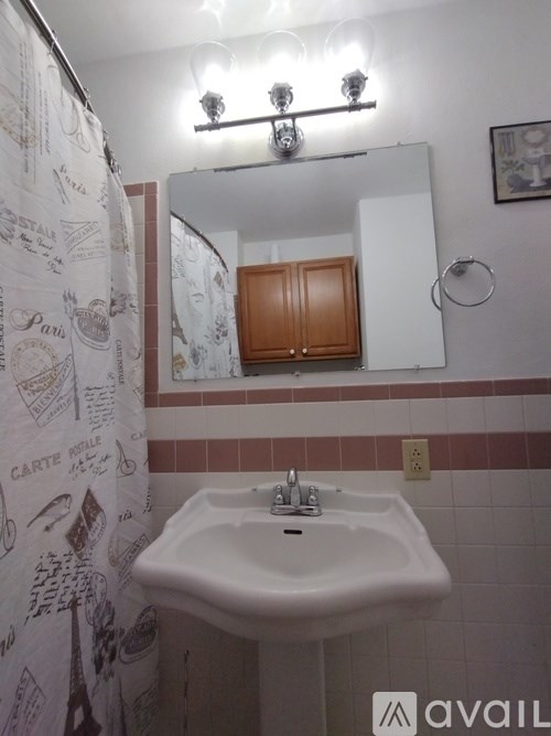 A bathroom with a sink and a mirror.