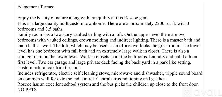 A description of the Edgemere Terrace townhome, highlighting its features and amenities.