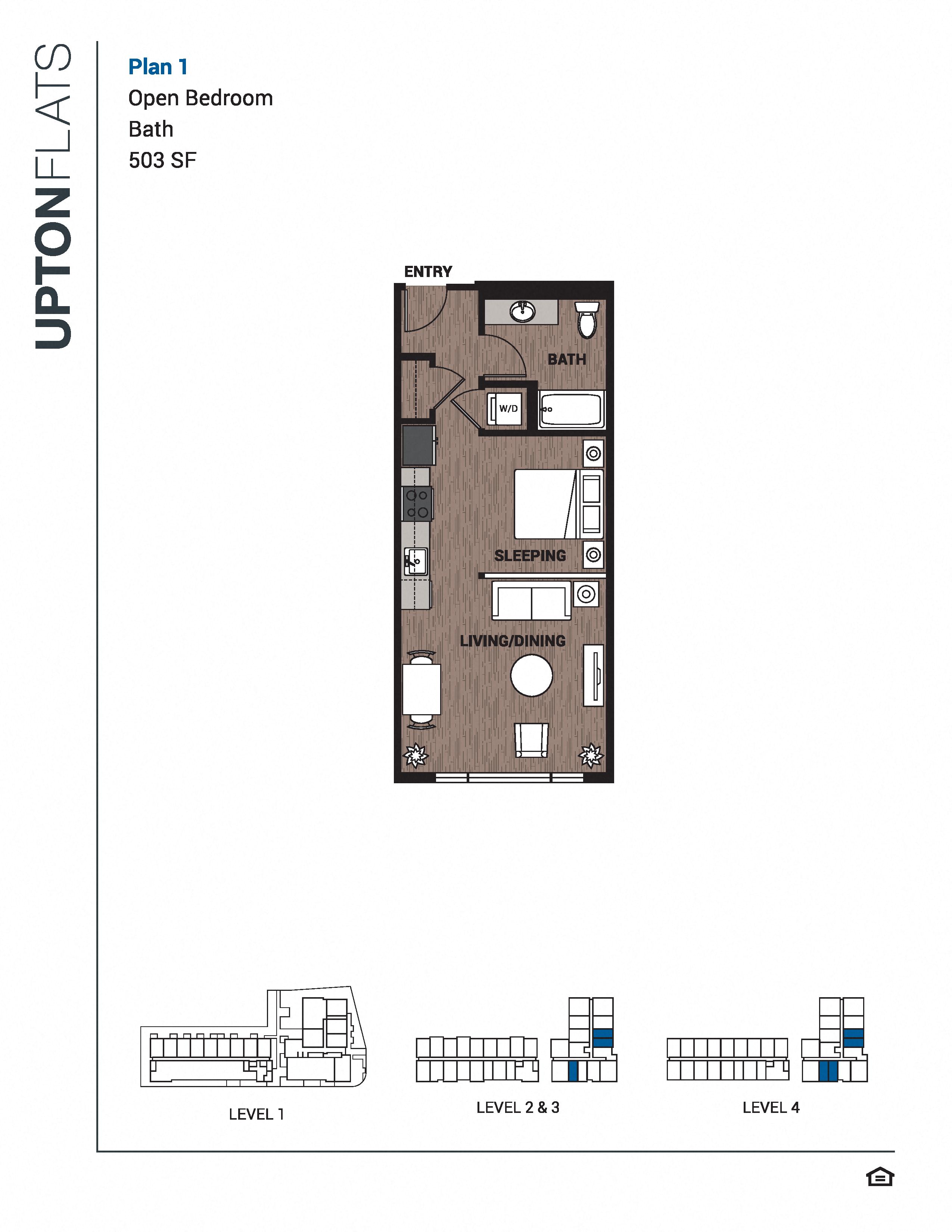 1A Bedroom Floor Plan at Upton Flats, Seattle, WA, 98126