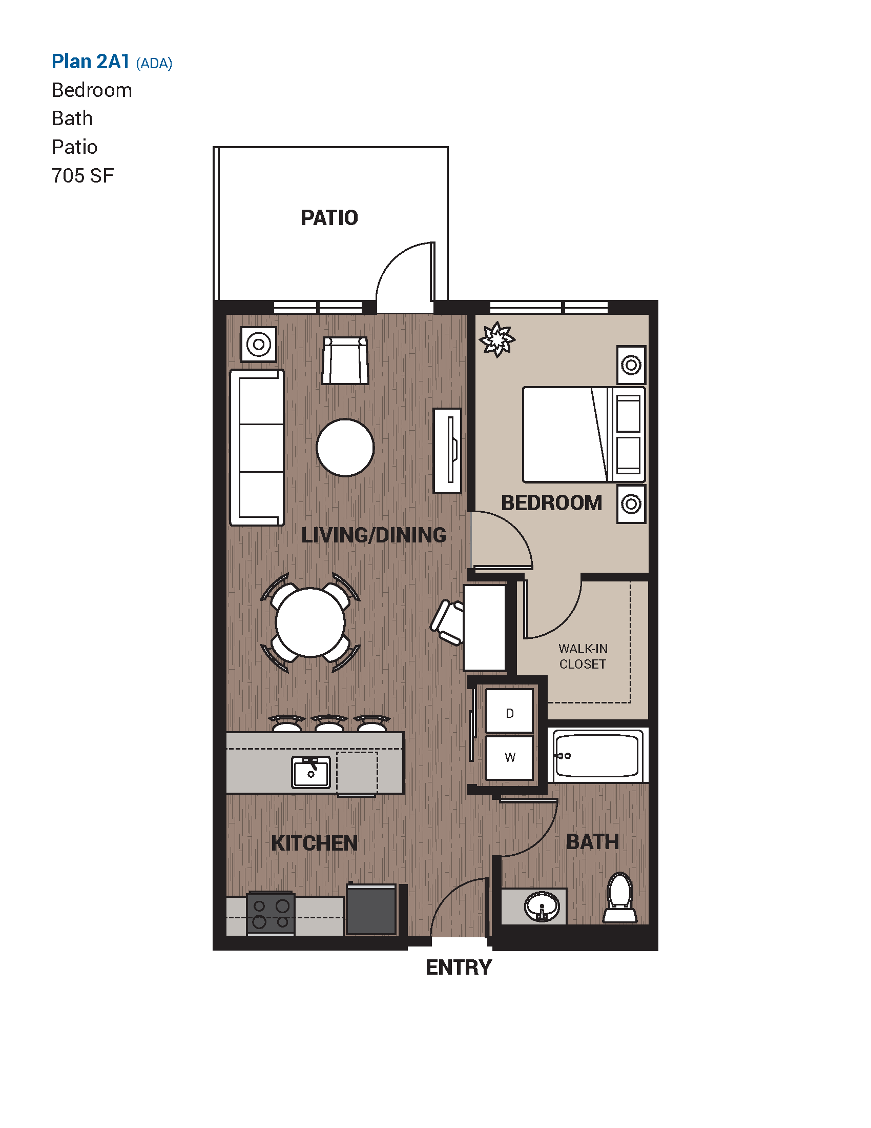 One Bedroom Plan 2A1 at Upton Flats, Washington