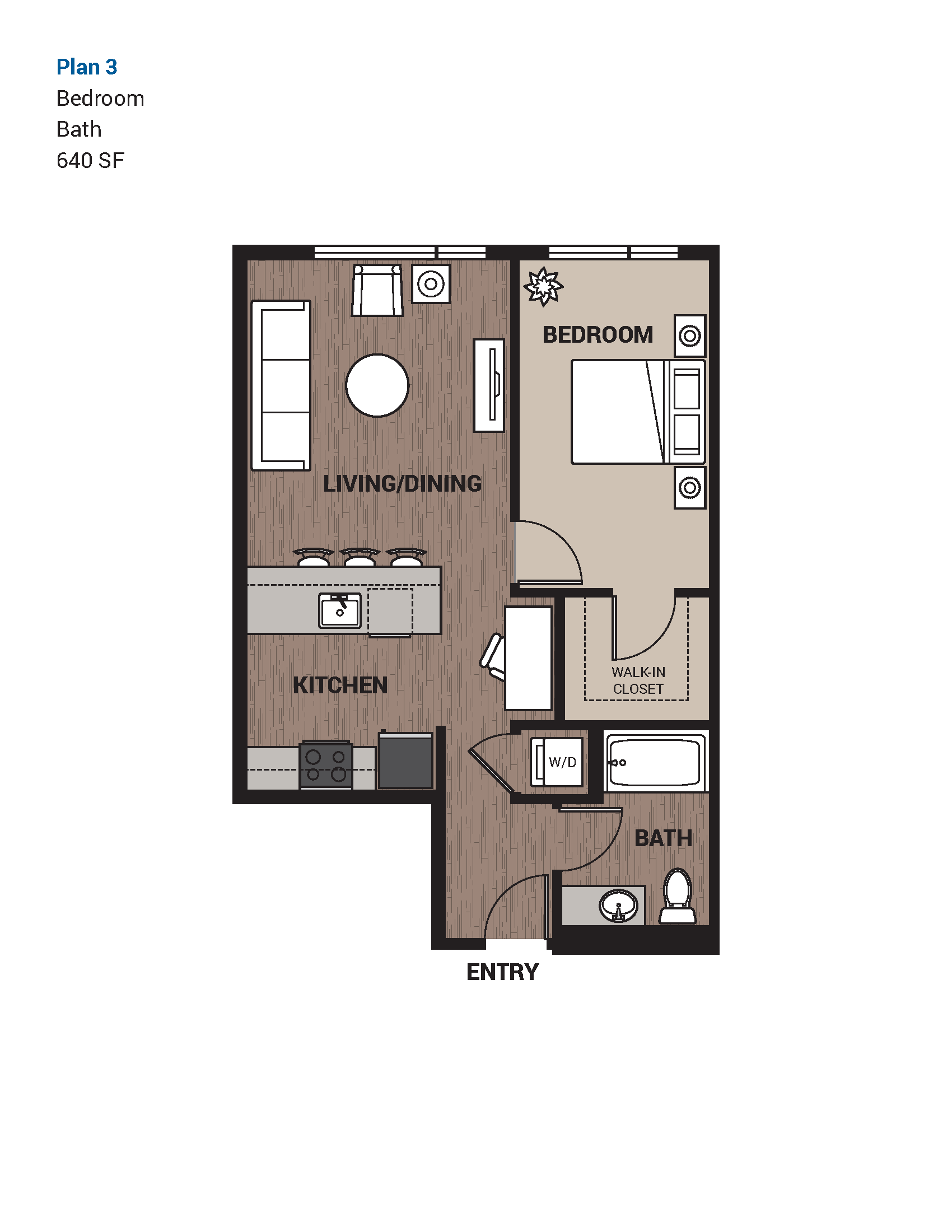 One Bedroom Plan 3 at Upton Flats, Seattle, WA