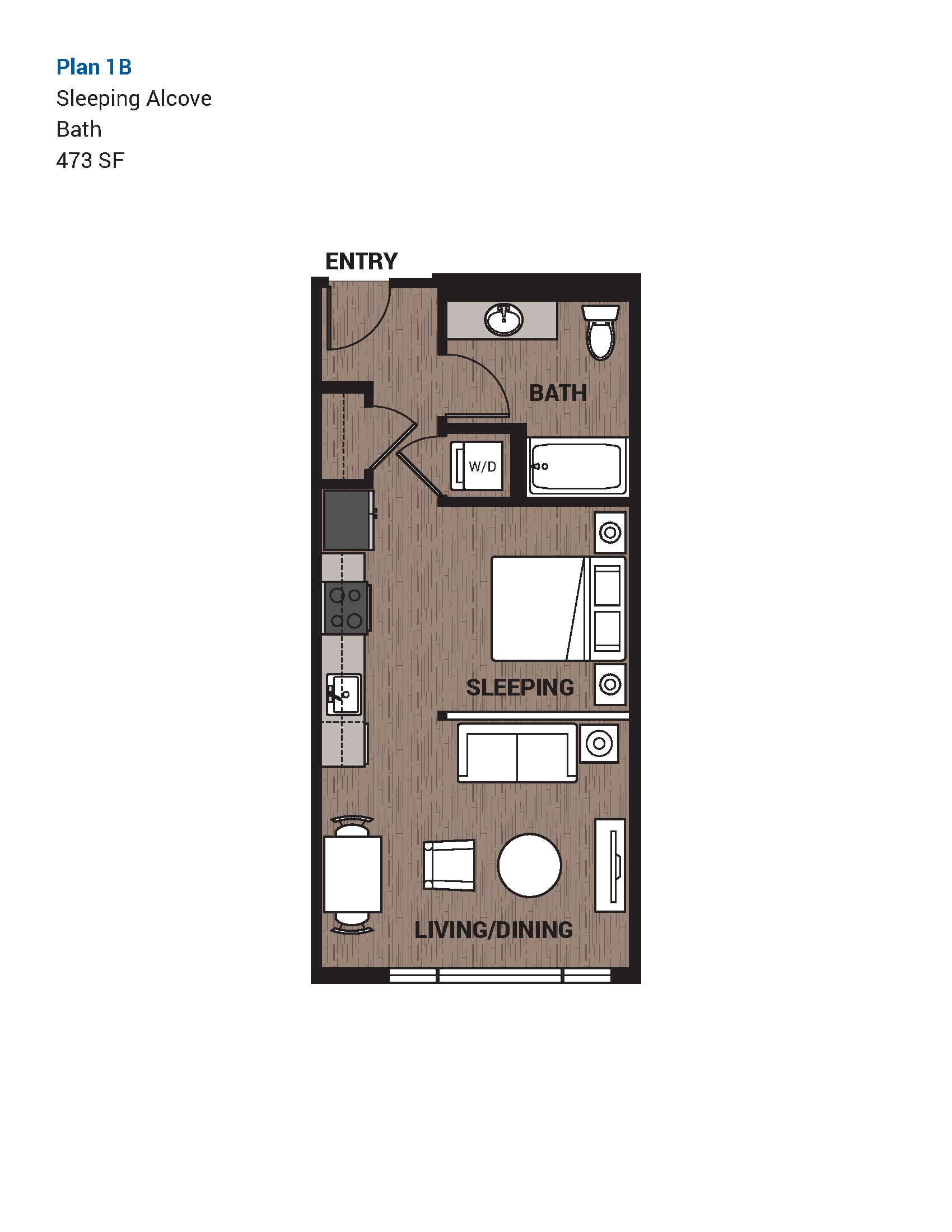 1B Floor Plan at Upton Flats, Seattle, WA