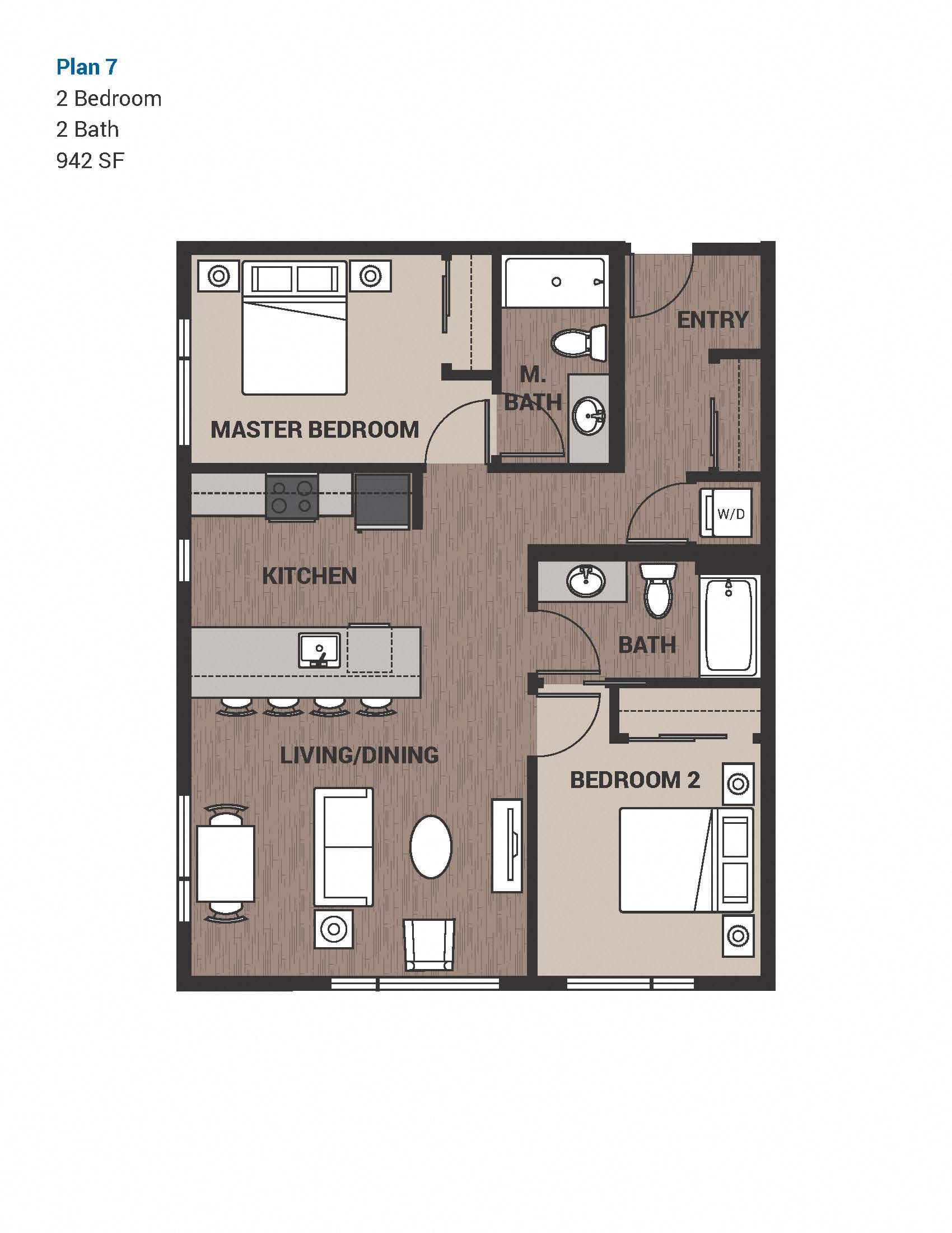 1B Bedroom Floor Plan at Upton Flats, Seattle, WA, 98126