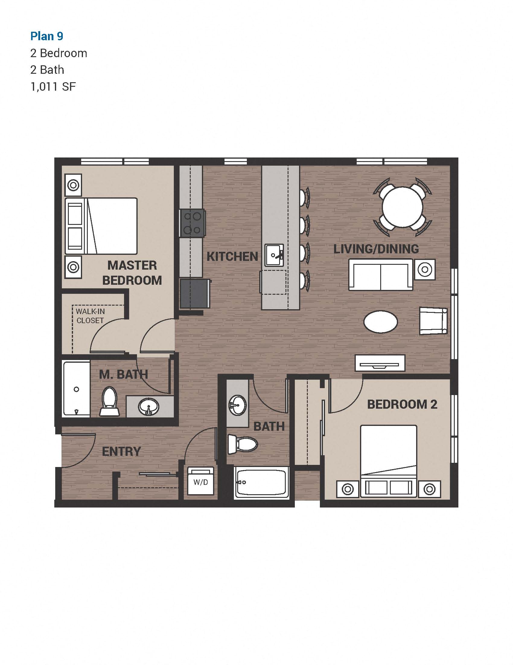 One Bedroom 2A Floor Plan at Upton Flats, Seattle, 98126