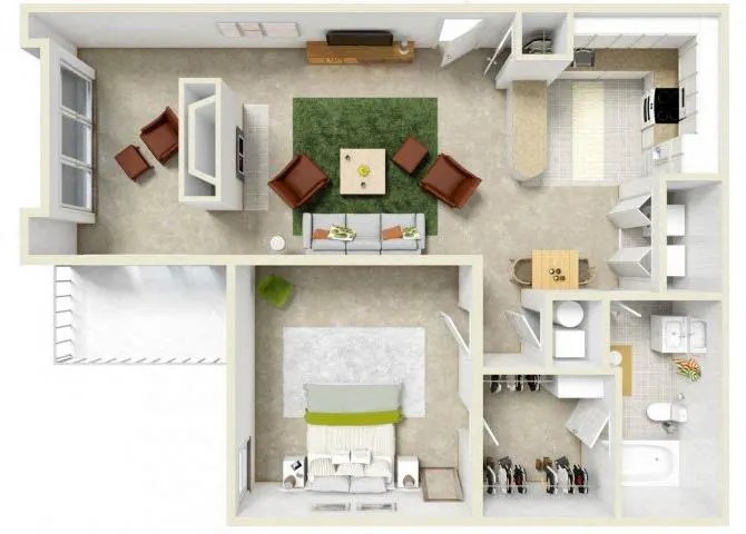 1 Bedroom Floor Plan at Brighton Way, Smyrna Georgia