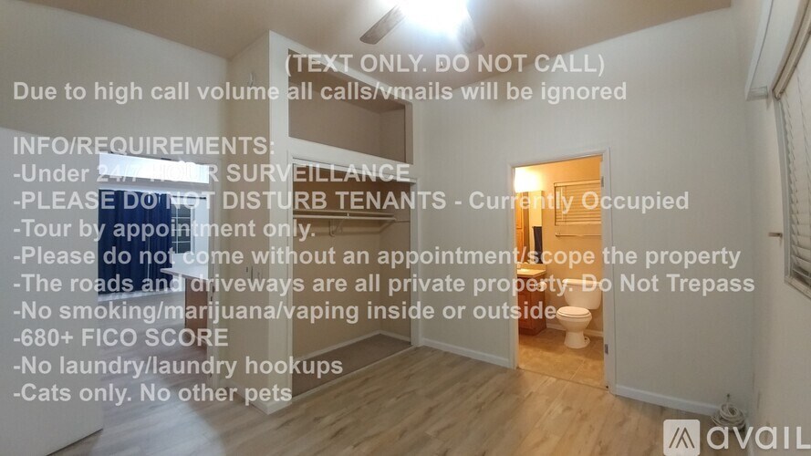 A sign in a room stating the rules and requirements for a property.