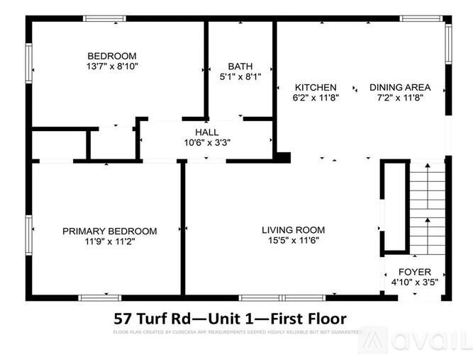 A floor plan for a 57 Turf Rd—Unit 1—First Floor apartment.