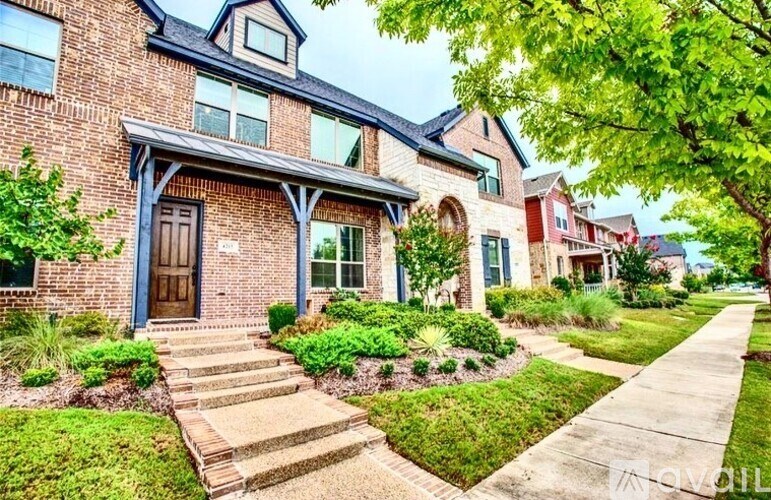 A house with a blue roof and a brown door.