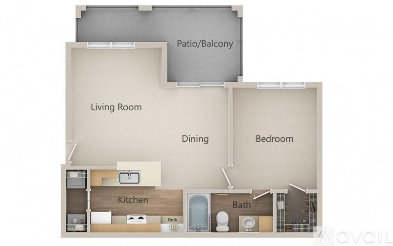 A floor plan of a home with a living room, dining room, kitchen, and bathroom.