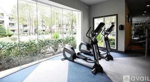 A gym with a treadmill and exercise bike.