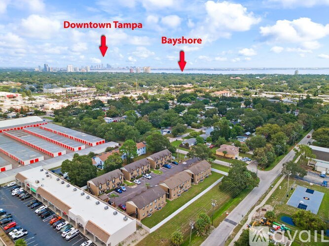 An aerial view of a city with Downtown Tampa and Bayshore labeled.