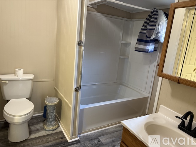 A bathroom with a toilet, a sink, and a shower.