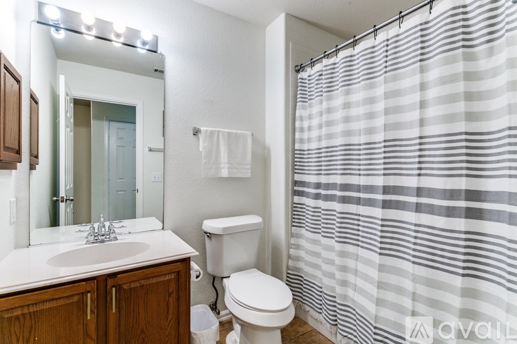 A bathroom with a toilet, sink, and shower curtain.