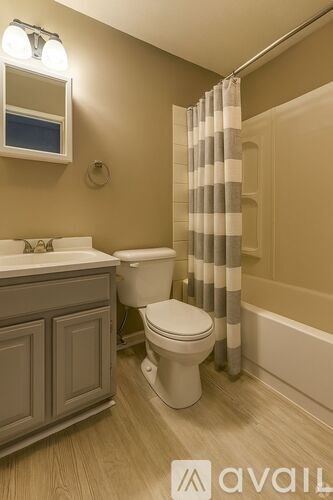 A bathroom with a toilet, sink, and shower curtain.