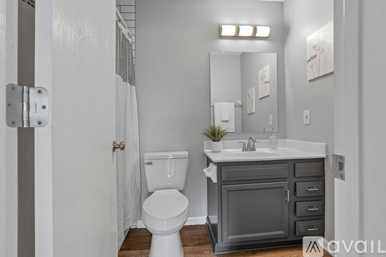 A bathroom with a white toilet and a sink with a cabinet underneath it.